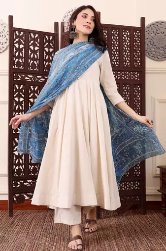 cream chanderi silk embroidered kurta sets