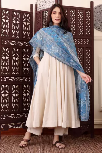 cream chanderi silk embroidered kurta sets