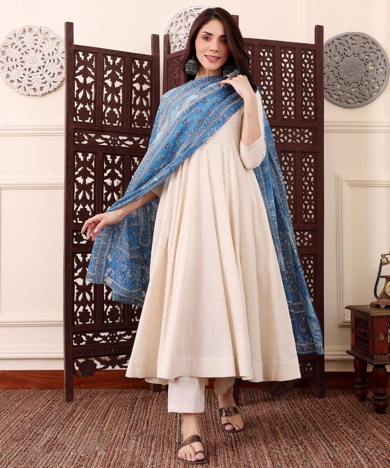 cream chanderi silk embroidered kurta sets