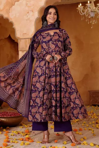 purple rayon printed kurta sets
