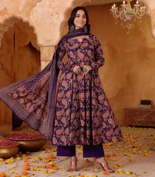 purple rayon printed kurta sets