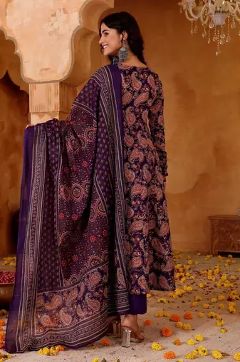 purple rayon printed kurta sets