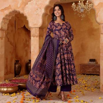 purple rayon printed kurta sets 4