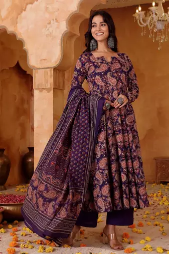 purple rayon printed kurta sets