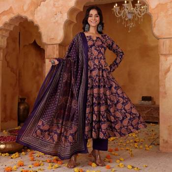purple rayon printed kurta sets 1