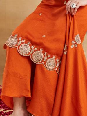 orange silk blend embroidered kurta sets 4