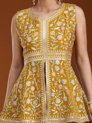 Yellow color star georgette party wear peplum sharara set 4
