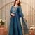 teal blue chanderi silk embroidered kurta sets