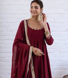 maroon chanderi silk embroidered kurta sets