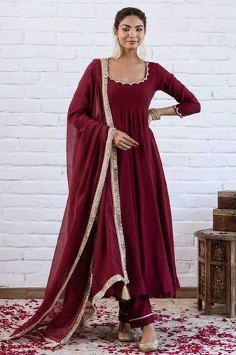 maroon chanderi silk embroidered kurta sets