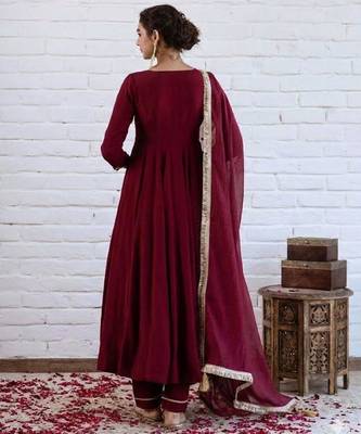 maroon chanderi silk embroidered kurta sets 4