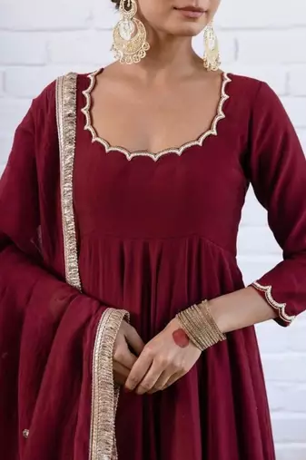 maroon chanderi silk embroidered kurta sets