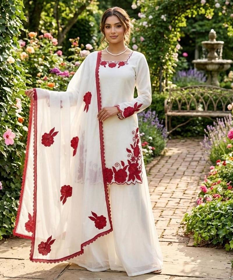 white silk blend embroidered kurta sets