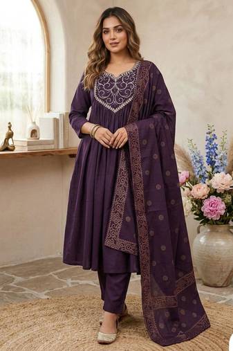 purple chanderi silk embroidered kurta sets