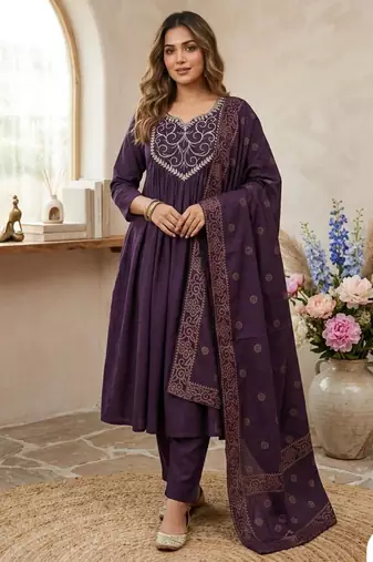 purple chanderi silk embroidered kurta sets