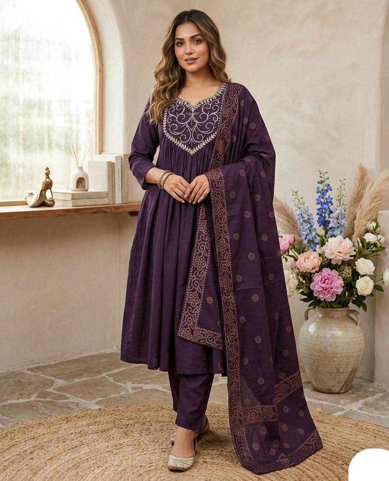 purple chanderi silk embroidered kurta sets