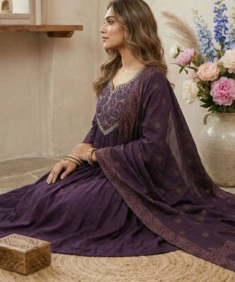 purple chanderi silk embroidered kurta sets 2