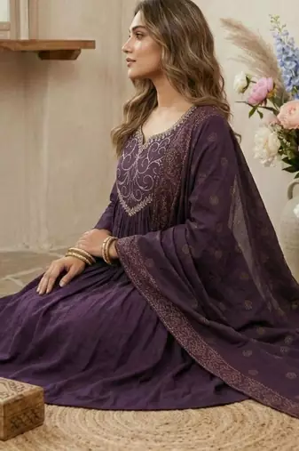 purple chanderi silk embroidered kurta sets