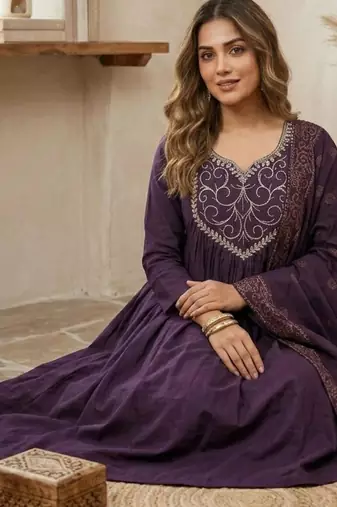 purple chanderi silk embroidered kurta sets