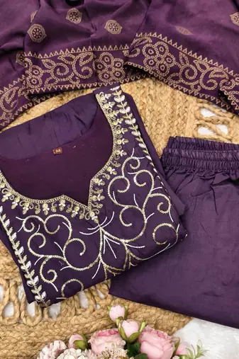 purple chanderi silk embroidered kurta sets