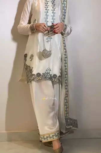 cream silk blend embroidered kurta sets