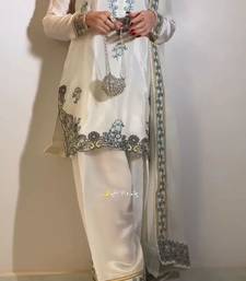 cream silk blend embroidered kurta sets