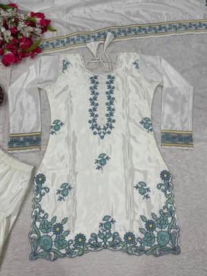 cream silk blend embroidered kurta sets 3