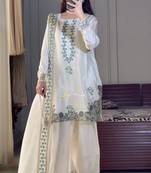 cream silk blend embroidered kurta sets