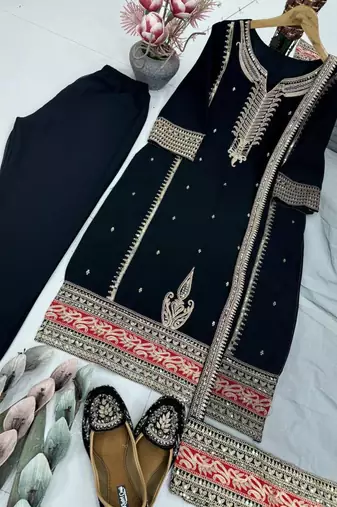 black georgette embroidered kurta sets
