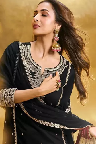 black georgette embroidered kurta sets