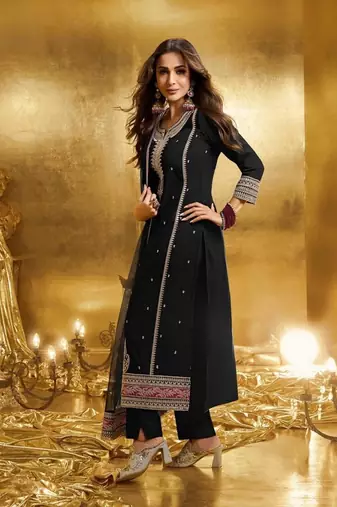 black georgette embroidered kurta sets