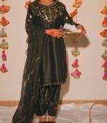black satin embroidered kurta sets