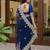 Blue color net fabric wedding wear heavy embroidery work with pearls diamonds work saree