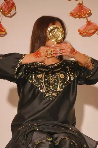 black satin embroidered kurta sets