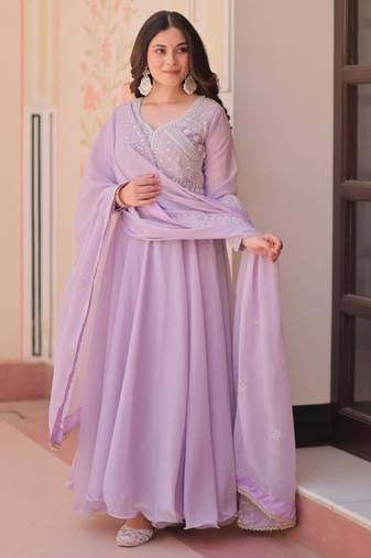lavender georgette embroidered kurta sets