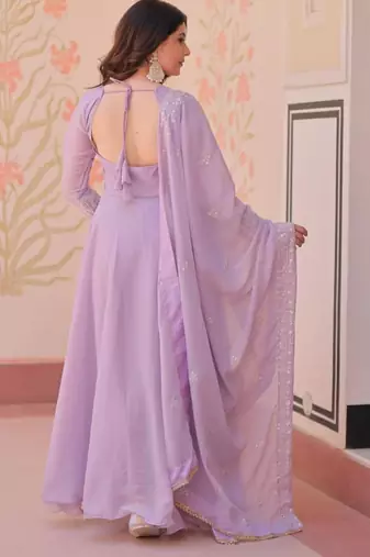 lavender georgette embroidered kurta sets