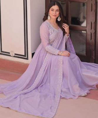 lavender georgette embroidered kurta sets 4