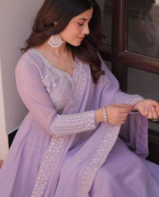 lavender georgette embroidered kurta sets 5