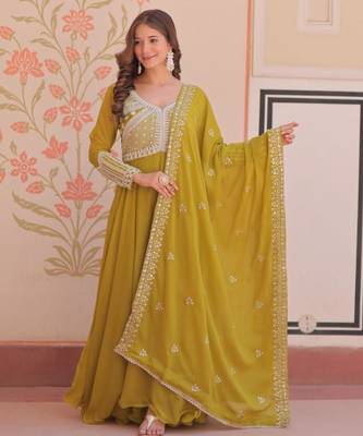yellow georgette embroidered kurta sets 1