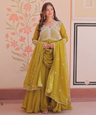 yellow georgette embroidered kurta sets 2