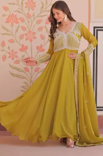 yellow georgette embroidered kurta sets