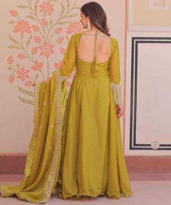 yellow georgette embroidered kurta sets 4