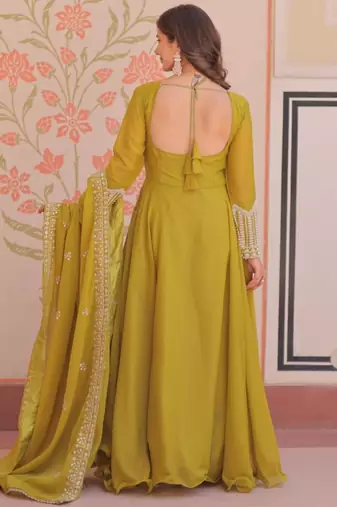 yellow georgette embroidered kurta sets