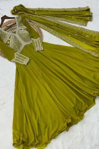 yellow georgette embroidered kurta sets