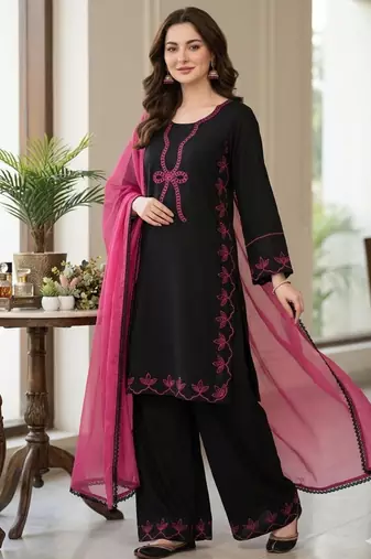 black rayon embroidered kurta sets