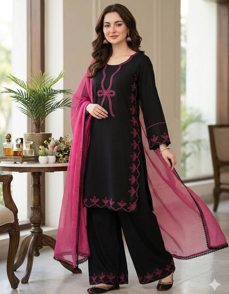 black rayon embroidered kurta sets