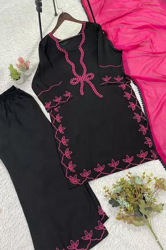 black rayon embroidered kurta sets