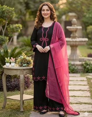 black rayon embroidered kurta sets 1