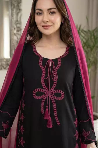 black rayon embroidered kurta sets