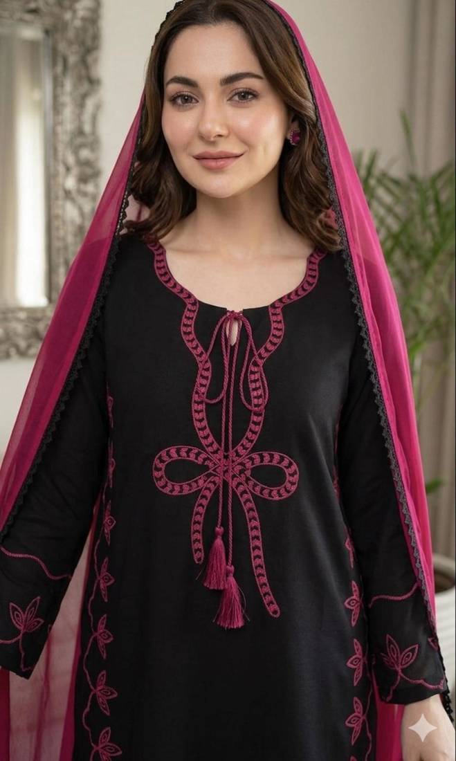 black rayon embroidered kurta sets